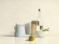 150cm x 112.5cm Two Pears, Bottle, Can and Jug   von de Bont, Willem
