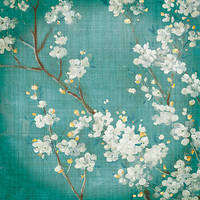 100cm x 100cm White Cherry Blossoms II on Blue Aged No von Danhui Nai