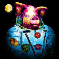 100cm x 100cm Pig in Space von Patrice Murciano