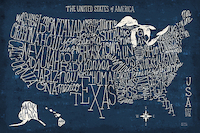 90cm x 60cm Hand Lettered US MAP Blueprint von Michael Mullan