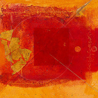 100cm x 100cm Red square with circle and gold von van Marissing,Louis