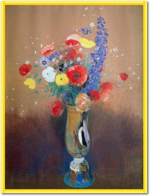Feldblumenstrauß in hoher Vase   von Odilon Redon