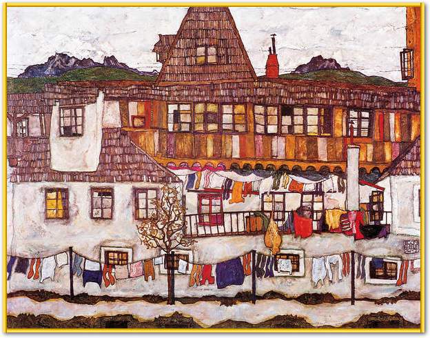 Häuser mit trockener Wäsche      von Egon Schiele