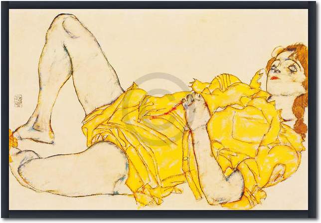 Liegende Frau im gelben Kleid    von Egon Schiele