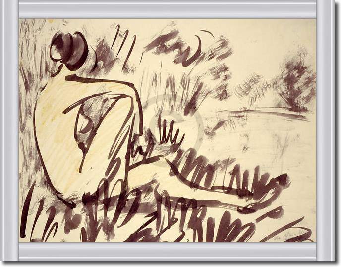 Nacktes Mädchen am Wasser sitzen von Otto Mueller