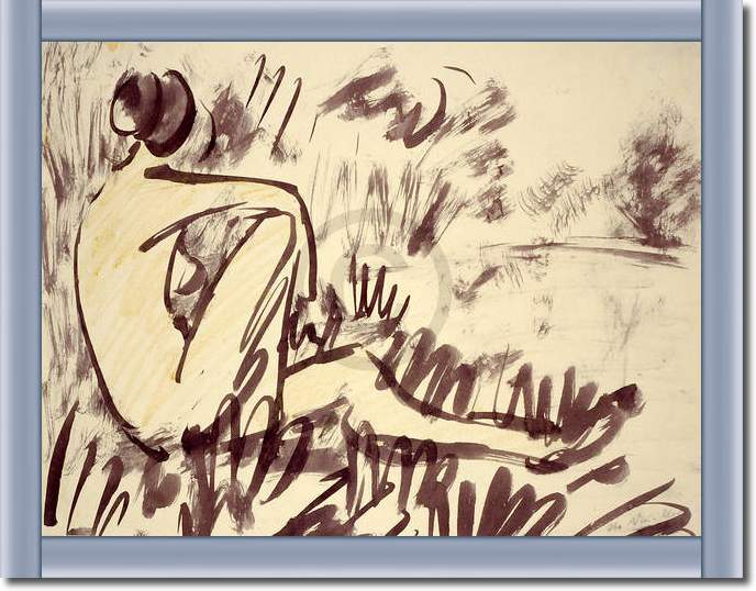 Nacktes Mädchen am Wasser sitzen von Otto Mueller