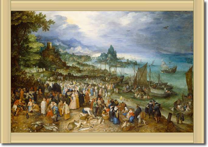Seehafen mit Predigt Christi     von Jan d.Ä. Brueghel