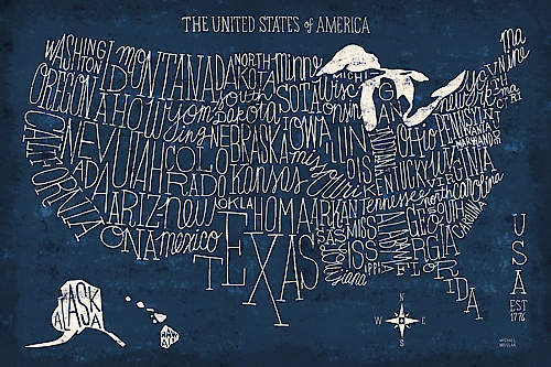 Hand Lettered US MAP Blueprint von Michael Mullan