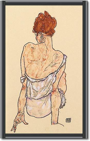 Sitzende in Unterwäsche, Rückenansicht von Egon Schiele