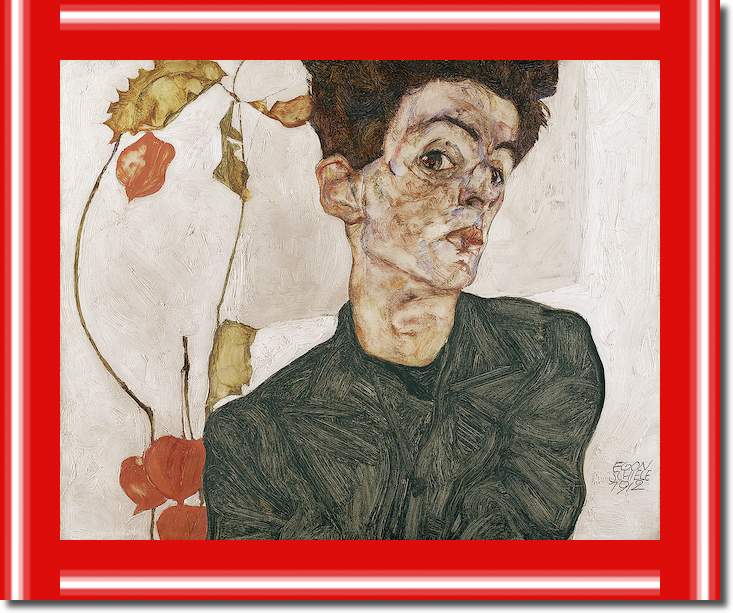 Selbstbildnis mit Lampionfrüchten von Egon Schiele