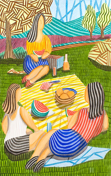 Tres Chicas merendando en el Campo von Javier Ortas
