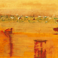 100cm x 100cm Orange Landscape von Richter-Armgart, Rose