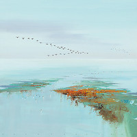 100cm x 100cm Flying Birds von Groenhart, Jan