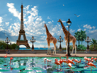 40cm x 30cm Giraffe Eiffel Bridge von Patrick Le Hec´h