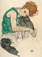 60cm x 80cm Sitzende Frau mit hochgezogenen  von Egon Schiele