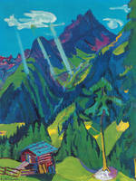 58cm x 77cm Bündner Landschaft mit Sonnenstr von Ernst Ludwig Kirchner