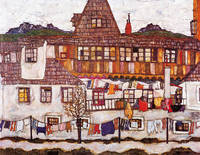 85cm x 66cm Häuser mit trockener Wäsche      von Egon Schiele