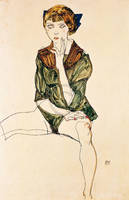 55cm x 85cm Mädchen mit grünem Hemd          von Egon Schiele