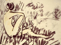 60cm x 45cm Nacktes Mädchen am Wasser sitzen von Otto Mueller
