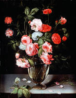 35cm x 45cm Rosen und Nelken in einer Vase   von Ambrosius Brueghel