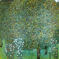 85cm x 85cm Rosensträucher unter Bäumen      von Gustav Klimt