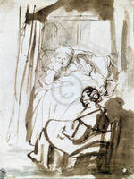 30cm x 40cm Saskia im Bett mit Krankenschwes von Van Rijn Rembrandt