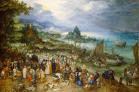 63cm x 42cm Seehafen mit Predigt Christi     von Jan d.Ä. Brueghel