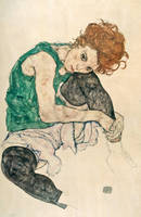 73cm x 112cm Sitzende Frau mit hochgezogenen  von Egon Schiele