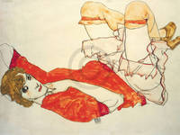 80cm x 60cm Wally in roter Bluse mit erhob.  von Egon Schiele