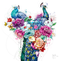 100cm x 100cm Peacock Flowers von Patrice Murciano