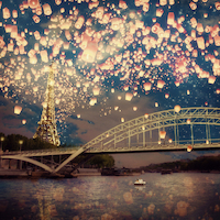 100cm x 100cm Love Wish Lanterns over Paris von Paula Belle Flores
