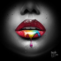 100cm x 100cm Rainbow Kiss von Patrice Murciano
