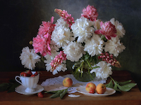 10cm x 7.5cm Still life with a bouquet of peonies von Tatyana Skorokhod