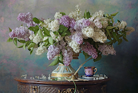 10cm x 6.7cm Still life with lilac flowers von Andrey Morozov