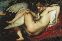 10cm x 6.7cm Leda mit dem Schwan von Peter Paul Rubens