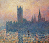 10cm x 9cm Das Parlament in London bei Sonnenuntergang von Claude Monet