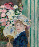 8.3cm x 10cm Frau mit einem Fächer von Pierre Auguste Renoir