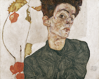 10cm x 8cm Selbstbildnis mit Lampionfrüchten von Egon Schiele