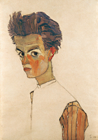 7cm x 10cm Selbstbildnis mit gestreiftem Hemd von Egon Schiele