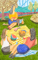 5cm x 8cm Tres Chicas merendando en el Campo von Javier Ortas