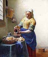 8.5cm x 10cm Dienstmagd mit Milchkrug von Johannes Vermeer