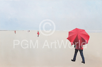 10cm x 6.5cm Am Strand, mit rotem Schirm von Kock Bernhard