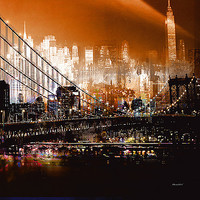 30cm x 30cm Brooklyn Bridge by Night von Mereditt.f