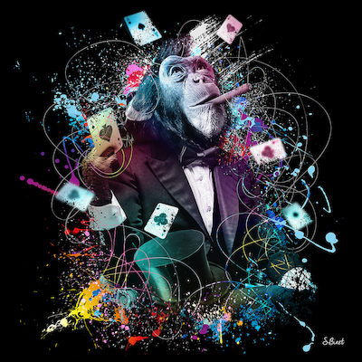 30cm x 30cm Singe Poker von Sylvain Binet