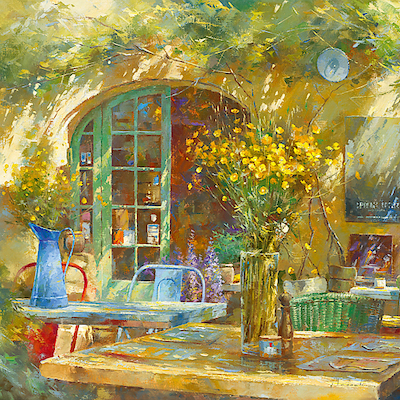 30cm x 30cm Terrasse - Le petit café von Johan Messely