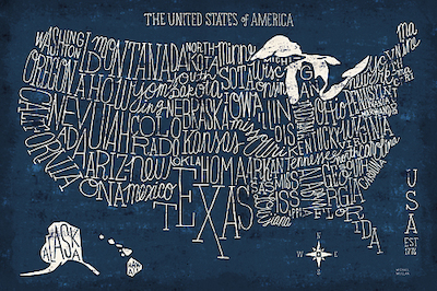 Array Hand Lettered US MAP Blueprint von Michael Mullan