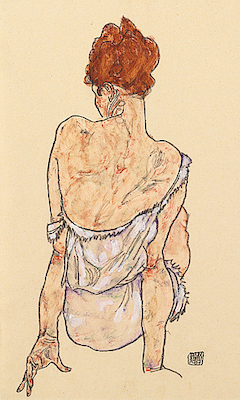 Array Sitzende in Unterwäsche, Rückenansicht von Egon Schiele