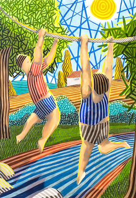 Array Dos Chicos jugando en el rio von Javier Ortas