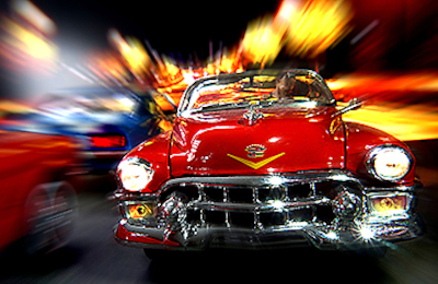 cm x cm Cars in action - Cadillac rot von Jean-Loup Debionne