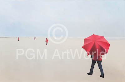 Array Am Strand, mit rotem Schirm von Kock Bernhard